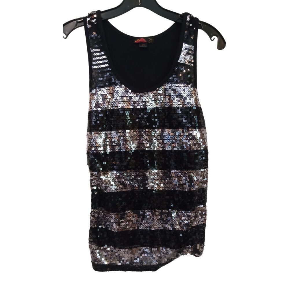 Black and silver sequin sleeveless top‎